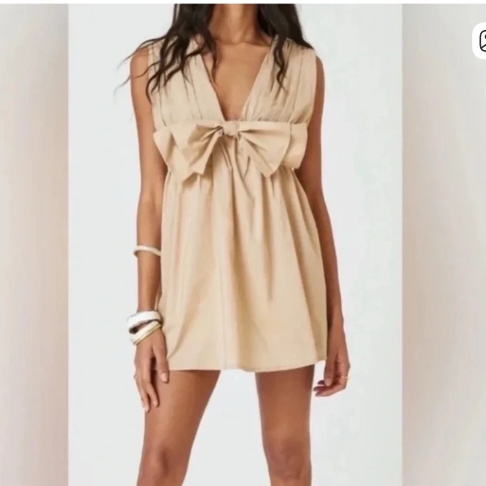Blue Tassel Beige Bow Sleeveless Dress